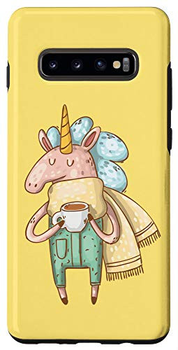 Galaxy S10 Plus Yellow Cute Happy Magical Unicorn Girly Coffee Hipster Gift Case