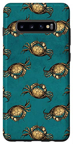 Galaxy S10 Plus Yellow Sea Green Blue Cute Nautical Ocean Crab Lover Art Case