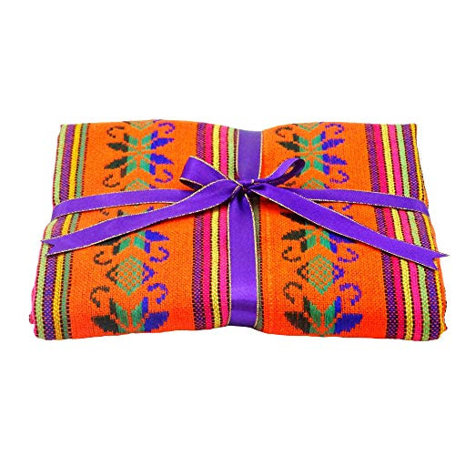 Orange Mexican Fabric Aztec Fabric Tribal Fabric by The Yard Fiesta Decoration Dark Green with Tribal Details Cinco de Mayo.
