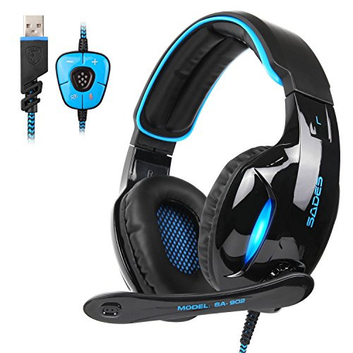 SADES SA902 7.1 Channel Surround Stereo Wired USB PC Gaming Headset Over Ear Headphones with Mic Revolution Volume Control Noise Canceling LED Light For PC Gamers SADES SA902 7.1 Channel Surround Stereo Wired USB PC Gaming Headset Over Ear Headphones with Mic Revolution Volume Control Noise Canceling LED Light For PC Gamers