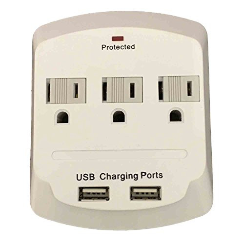 Topzone 3 AC Outlet Wall Mount Surge Protector Adapter with Dual USB Charging Ports Topzone 3 AC Outlet Wall Mount Surge Protector Adapter with Dual USB Charging Ports