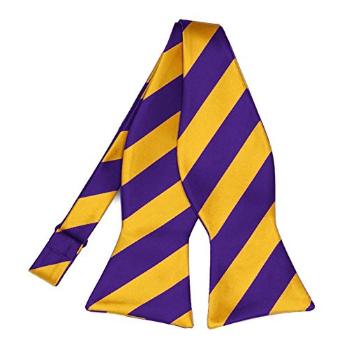 TieMart Striped Self-Tie Bow Tie -Dark Purple and Golden Yellow-