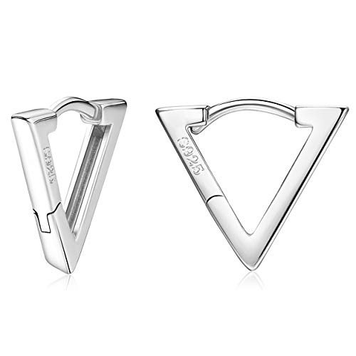 Milacolato S925 Sterling Silver Huggie Hoop Earrings for Women Geometric Triangle Dainty Huggie Stud Earrings 18K Gold Plated Silver