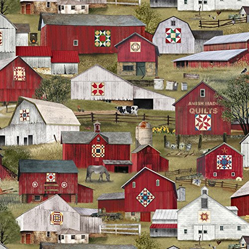 Headin Home Barn Quilts from Elizabeths Studio 100 percent Cotton Quilt Fabric by The Yard 4706 Green