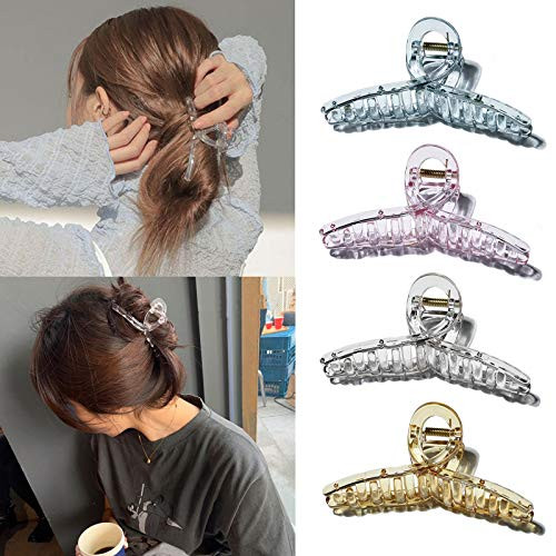 Big Hair Claw Clips Transparent Candy Color Big Jaw Butterfly Hair Claw Clamp Large Strong Hold Barrette Hair Accessories for Women 4 PCS