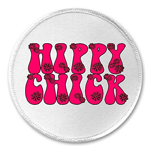 Hippy Chick - 3 inch Circle Sew/Iron On Patch Hippies Peace Love