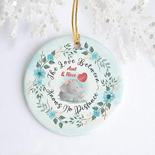 POUDBDH The Love Between Aunt and Niece Knows No Distance Ornament Keepsake Holiday Flat Circle Porcelain Ceramic Ornament