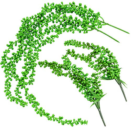 4 Pcs Artificial Hanging String of Pearls Plant Fake Succulent Hanging Artificial Succulent Plants String of Pearls Hanging Basketplant in Green 2 Size
