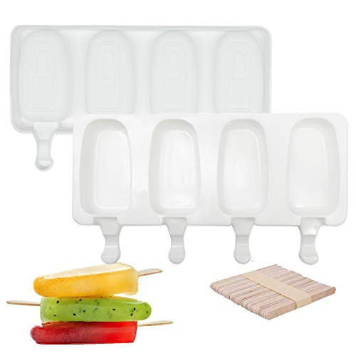 IMISUTD Cakesicle Mold Silicone Popsicle Molds Large 2 Pack Homemade Cake Pop Mold with 50 Popsicle Sticks Ice Pop Molds for DIY Ice Popsicle- 10 White Oval-