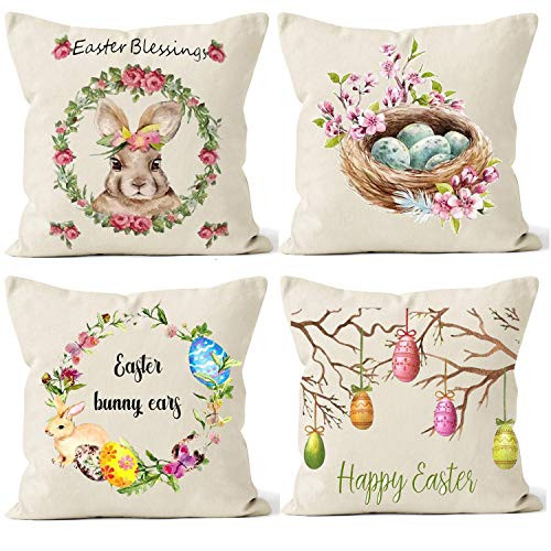 Easter Pillow Covers Happy Easter Bunny Blue Pickup Truck Farmhouse Pillow Cases 18x18 Inches Easter Eggs Nest Cotton Linen Throw Pillow Covers Spring Home Decor for Sofa Couch Set of 4 Easter Pillow Covers Happy Easter Bunny Blue Pickup Truck Farmhouse Pillow Cases 18x18 Inches Easter Eggs Nest Cotton Linen Throw Pillow Covers Spring Home Decor for Sofa Couch Set of 4