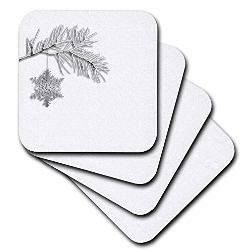 3dRose cst_30991_2 Snowflake on Tree Branch-Soft Coasters, Set of 8