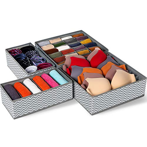 Drawer Organizer 4 Set Foldable Underwear Drawer Organizer and Closet Dividers Storage Box for Clothes Socks Underwear -4 Bins Wave- Drawer Organizer 4 Set Foldable Underwear Drawer Organizer and Closet Dividers Storage Box for Clothes Socks Underwear -4 Bins Wave-