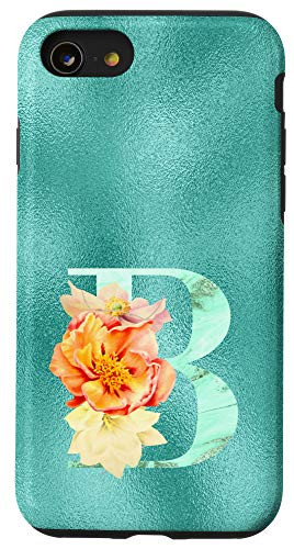 iPhone SE -2020- / 7 / 8 Teal floral Initial letter B monogram blush flowers Case