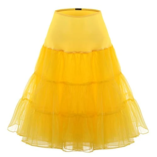 BAOMOSI Womens Vintage Rockabilly Petticoat Skirt Tutu Crinoline 1950s Underskirt Yellow XL