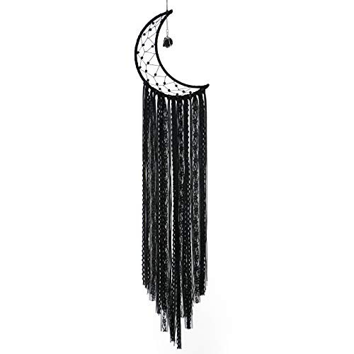 Alynsehom Moon Dream Catcher Black Dreamcatcher Half Circle Handmade Dream Catchers Aphrizite Stone Pendant Hanging Wall Boho Decor Macrame for Kids Bedroom Home Decoration Ornament Craft Gift -Black-