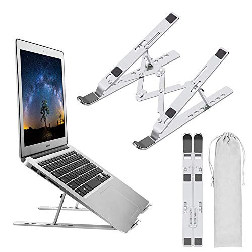 Laptop Stand Laptop Holder Riser Computer Tablet Stand 7 Angles Adjustable Aluminum Ergonomic Foldable Portable Notebook Stand Compatible with MacBook Air Pro iPad HP Dell More 10-17 -Silver-