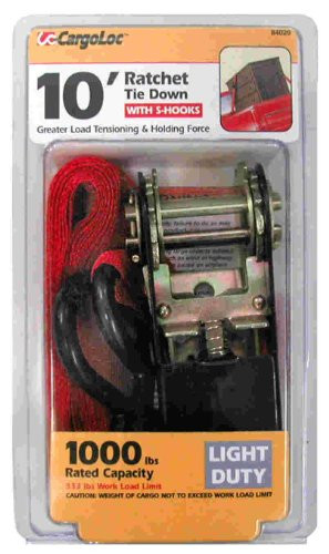 CargoLoc 84029 Ratchet Tie Downs with S-Hooks Compact 1-Inch x 10-Inch