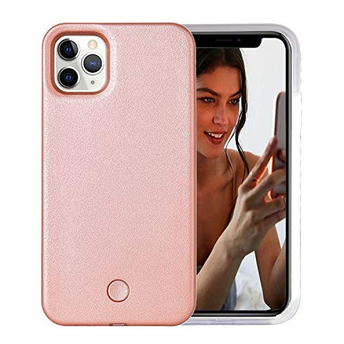 AUYOUWEI iPhone 11 Pro Max Case LED Illuminated Selfie Light Case Cover -Rechargeable- Light Up Luminous Selfie Flashlight Cell Phone Case for iPhone 11 Pro Max -Rose Gold-