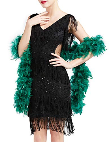 BABEYOND 1920s Flapper Chandelle Feather Boa 20 Gatsby Marabou Feather Boa -Dark Green-