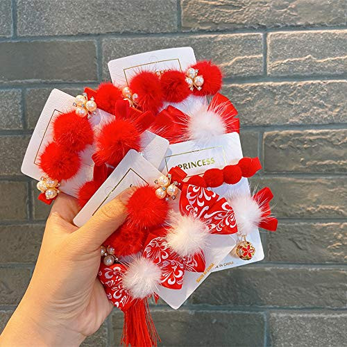 Chinese Style Girl Ribbon Tassel Hair Clips Princess Bow Duckbill Clip Pearl Hair Ball Hanfu Kimono Headwear New Year Hairpins BB Clip-1red- Chinese Style Girl Ribbon Tassel Hair Clips Princess Bow Duckbill Clip Pearl Hair Ball Hanfu Kimono Headwear New Year Hairpins BB Clip-1red-