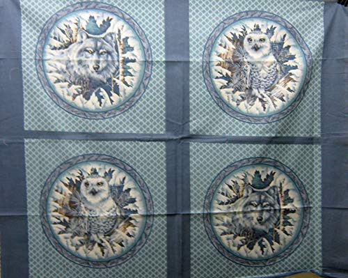 Wolf Pack Owls Snowy Pillow Panel 100 percent Cotton Fabric by The Panel