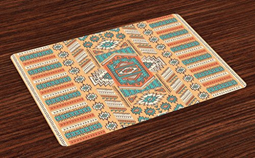 Ambesonne Tribal Place Mats Set of 4, Ethnic Aztec Secret Tribe Pattern in Native American Bohemian Style, Washable Fabric Placemats for Dining Room Kitchen Table Decor, Apricot Orange and Teal Ambesonne Tribal Place Mats Set of 4, Ethnic Aztec Secret Tribe Pattern in Native American Bohemian Style, Washable Fabric Placemats for Dining Room Kitchen Table Decor, Apricot Orange and Teal