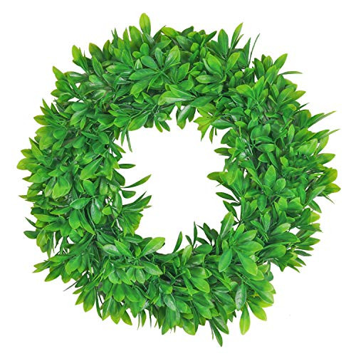 HEBE 16 inch Front Door Wreaths Artificial Green Leaves Wreath Boxwood Wreath Farmhouse Greenery Wreath for Front Door Hanging Wall Window Decoration HEBE 16 inch Front Door Wreaths Artificial Green Leaves Wreath Boxwood Wreath Farmhouse Greenery Wreath for Front Door Hanging Wall Window Decoration