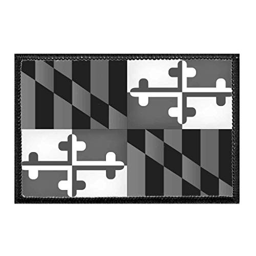 Maryland State Flag - Black and White Morale Patch - Hook and Loop Attach for Hats Jeans Vest Coat - 2x3 in - by Pull Patch