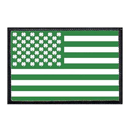 Shamrock Flag Morale Patch - Hook and Loop Attach for Hats Jeans Vest Coat - 2x3 in - by Pull Patch