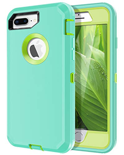 I-HONVA for iPhone 8 Plus Case iPhone 7 Plus Case Built-in Screen Protector Shockproof 3-Layer Full Body Protection Rugged Heavy Duty Durable Cover Case for Apple iPhone 8 Plus/7 Plus Teal/Green