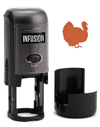 Round Teacher Stamp Holiday 3/4 inch Self-Inking Rubber Stamp - Turkey - Lt Brown Ink