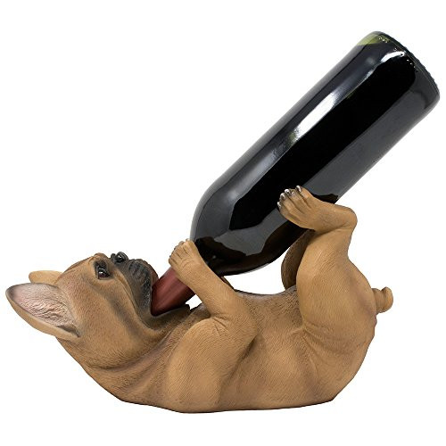 French Bulldog Puppy Dog Wine Bottle Holder with Decorative Display Stand Holder for Canine Kitchen Counter Decor or Home Bar Decorations As Whimsical Housewarming Gifts for Pet Lovers