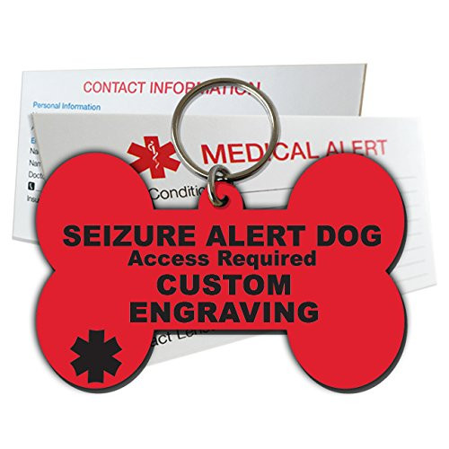 My Identity Doctor Seizure Alert Service Dog Tag Custom Engraved Dog Bone Plastic - Red - Medium