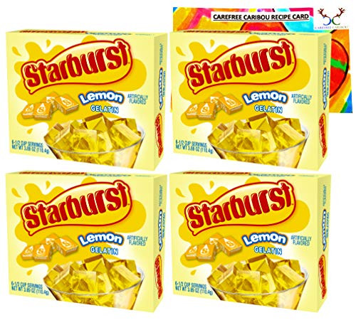 Starburst Jello Shot Bundle Starburst Lemon Jello Gelatin -Four 3.91oz Boxes- and Lemon Jello Shot Recipe Card from Carefree Caribou Tastes like Lemon Starburst Candy