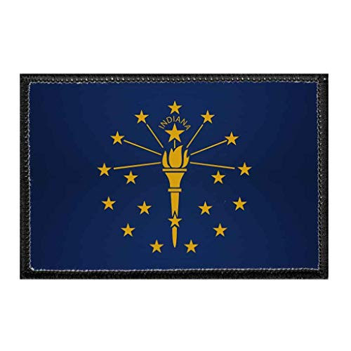 Indiana State Flag - Color Morale Patch - Hook and Loop Attach for Hats Jeans Vest Coat - 2x3 in - by Pull Patch