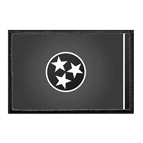 Tennessee State Flag - Black and White Morale Patch - Hook and Loop Attach for Hats Jeans Vest Coat - 2x3 in - by Pull Patch