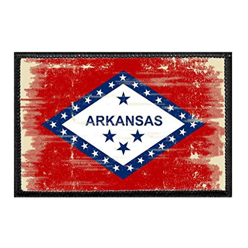 Arkansas State Flag - Color - Distressed Morale Patch - Hook and Loop Attach for Hats Jeans Vest Coat - 2x3 in - by Pull Patch