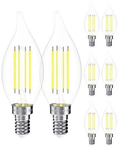 SHINESTAR 8-Pack Dimmable E12 LED Chandelier Light Bulbs 40W Equivalent 5000K Daylight LED Candelabra Bulb with Small Base CA10 Edison Candle Bulbs Flame Tip UL Listed