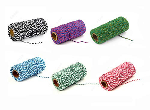 BESPISON 6pcs Rolls Cotton Colourful Twine String for Artworks DIY Crafts Bakers Twine Gift Wrapping Picture Display and Embellishments Gift Wrapping 