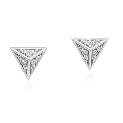 925 Sterling Silver CZ Cubic Zirconia Dainty Triangle Minimalist Stud Earrings