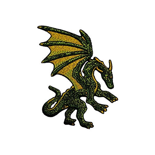Green Fantasy Dragon Patch Myth Creature Serpent Embroidered Iron On Applique Green Fantasy Dragon Patch Myth Creature Serpent Embroidered Iron On Applique