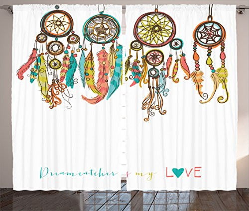 Ambesonne Native American Decor Curtains 2 Panel Set by, Set of Colorful Ethnic Dreamcatchers Native American Tribal Elements in Mod Graphic, Living Room Bedroom Decor, 108 W X 84 L Inches Multi