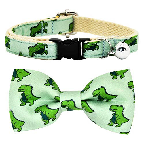 csspet Dinosaur Cat Breakaway Collar Bow Tie with Bell Safety Buckle Collar Bowtie for Cats