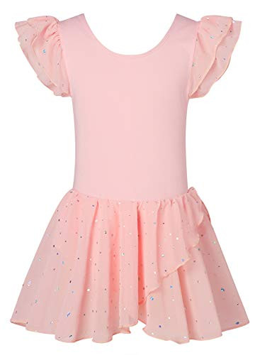 Lovefairy Pink Ballet Dance Leotards for 6 Years Girls Gymnastics Sparkly Unitard Biketard Activewear Athletic Clothes for Dance 6-7 Years Pink