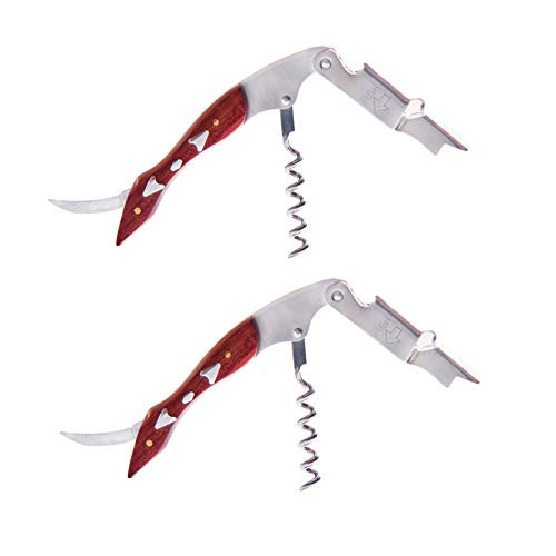 AJY Waiters Corkscrew Wine Bottle Opener 3-in-1 Wine Keys for Bartenders and Sommeliers Waiters Stainless Steel with Brown Rosewood Handle -Set of 2- AJY Waiters Corkscrew Wine Bottle Opener 3-in-1 Wine Keys for Bartenders and Sommeliers Waiters Stainless Steel with Brown Rosewood Handle -Set of 2-