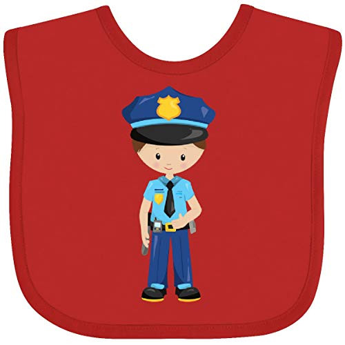 Inktastic Cute Boy Policeman Brown Hair Police Uniform Baby Bib Red 39dbf