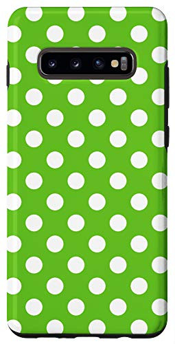 Galaxy S10 Plus Green White Polka Dot Circle Pattern Gift for Girls Women Case