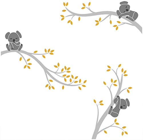 Koala Wall Stickers Tree Branches Wall Art Kids Room Nursery Bedroom Living Room Decoration -GreyYellow-
