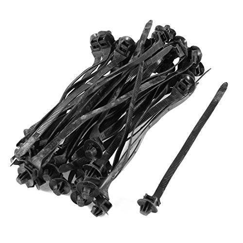 Uxcell Nylon Toothed Auto Push Mount Cable Tie, 195mm Long, 40 Pcs, Black