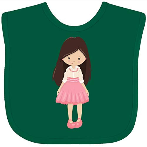 Inktastic Fashion Girl Brown Hair Pink Skirt Pink Shoes Baby Bib Green 39e08